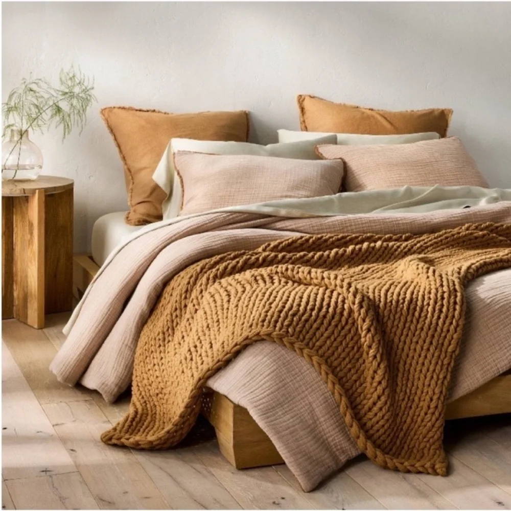 NWT Full/Queen Textured Chambray Comforter & Sham Set Warm Brown - Casaluna - Picture 4 of 7
